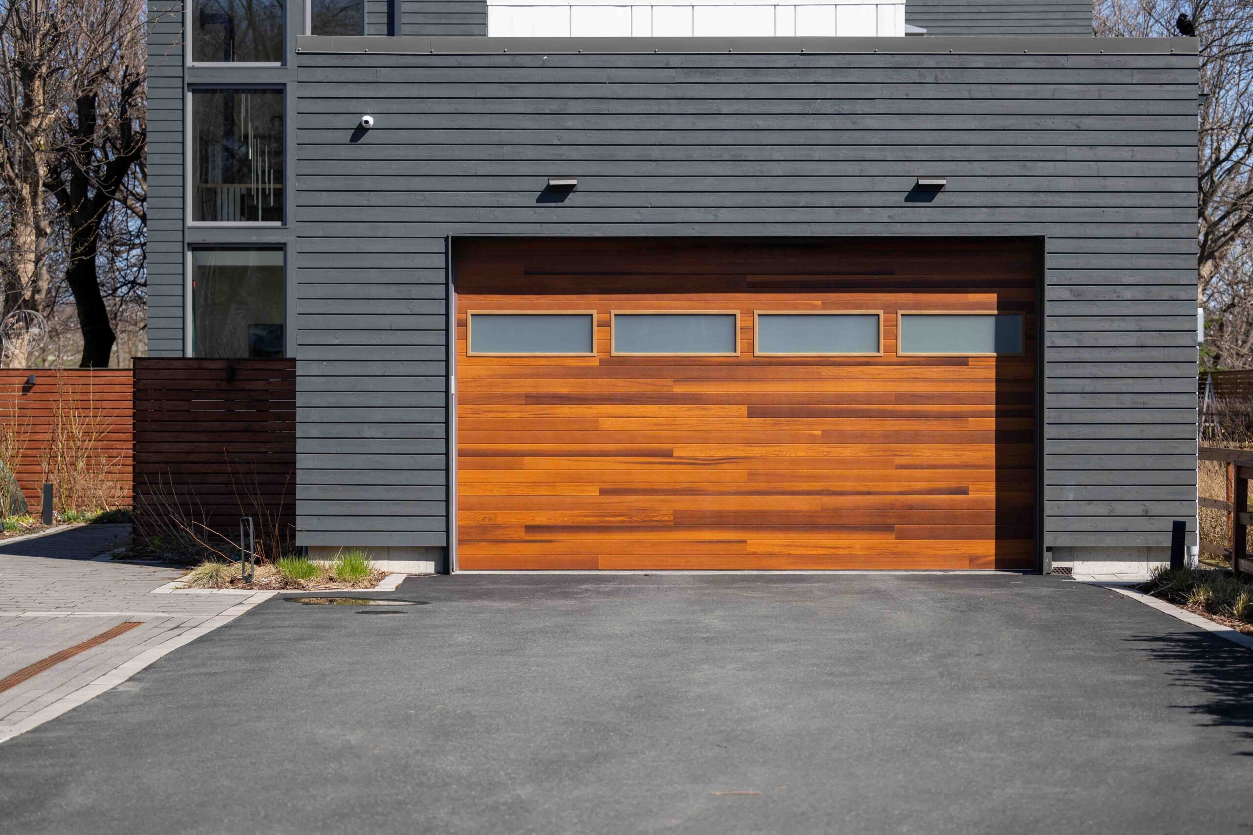 Garage door service truck at a residential garage door