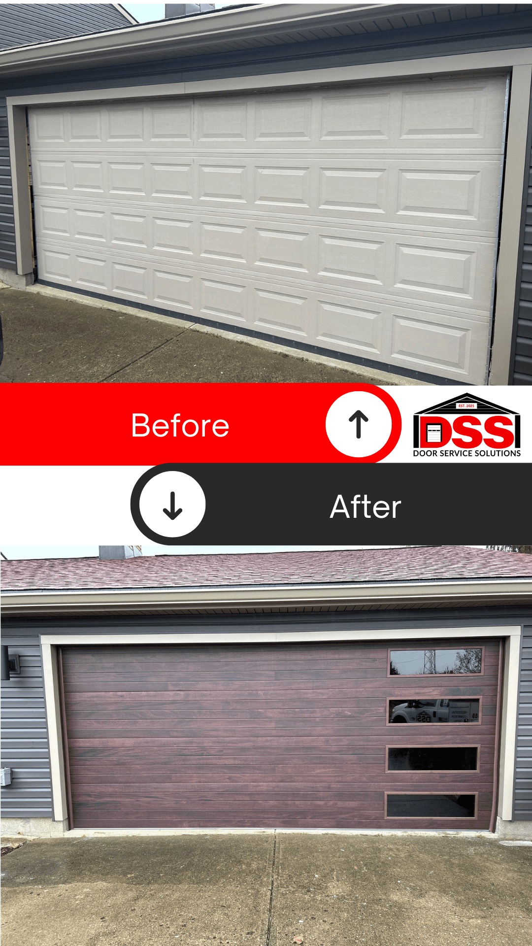 Garage door service technician replacing worn garage door rollers in Dayton Ohio